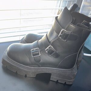 Triple Buckle Black Combat Boots